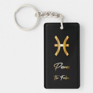 Pisces Zodiac-tecken, Black & Guld-nyckelkedja