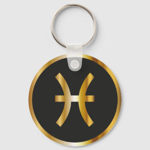 Pisces Zodiac-tecken, Black & Guld-nyckelkedja Nyckelring