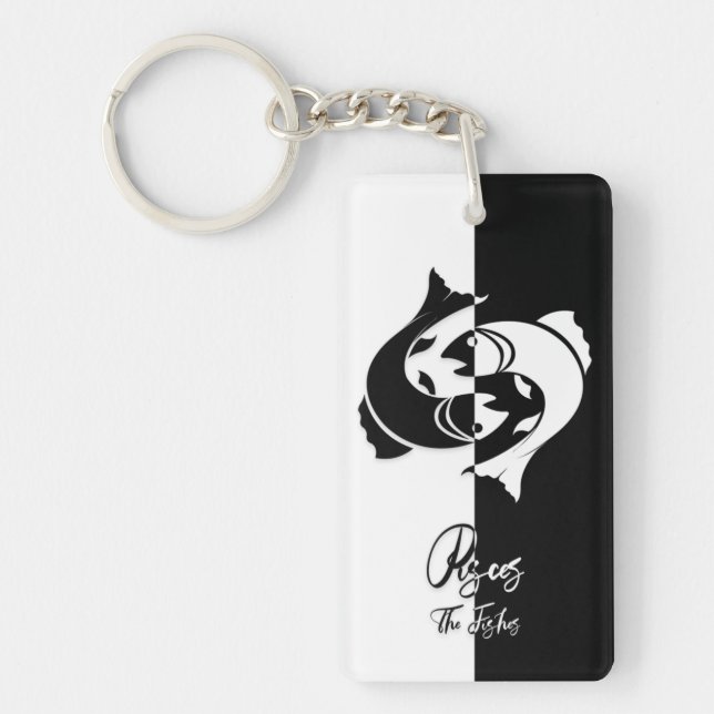 Pisces Zodiac-tecken, Black & White Keychain (Framsidan)