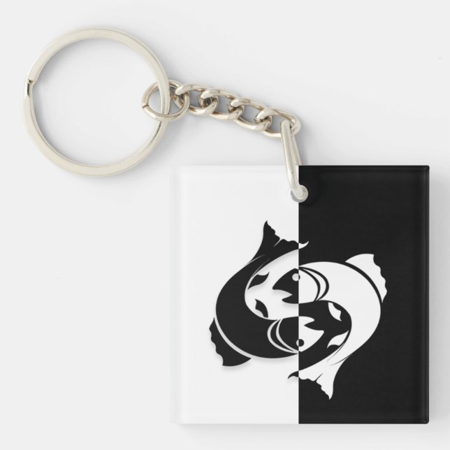 Pisces Zodiac-tecken, Black & White Keychain (Framsidan)
