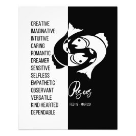 Pisces Zodiac-tecken, Black & White-Poster Fototryck