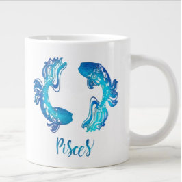 Pisces zodiac-tecken ljusblå blåa glitter-fisk jumbo mugg