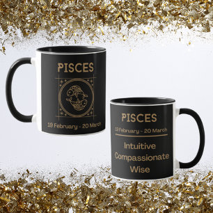 Pisces Zodiac-tecken med symbol och spår Mugg