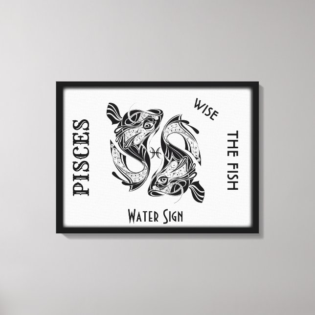 Pisces Zodiac-tecken och Symbol Wrapped Canvas (Framsida)