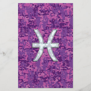 Pisces Zodiac-tecken på Fuchsia Digital Camo Brevpapper
