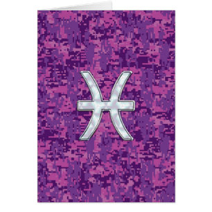 Pisces Zodiac-tecken på Fuchsia Digital Camo Hälsningskort