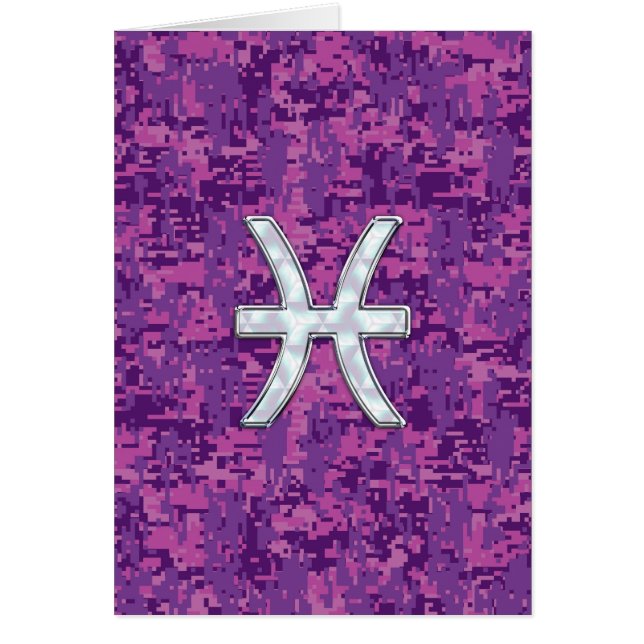 Pisces Zodiac-tecken på Fuchsia Digital Camo Hälsningskort (Framsidan)