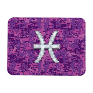 Pisces Zodiac-tecken på Fuchsia Digital Camo Magnet