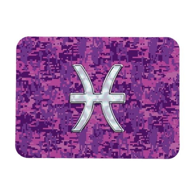 Pisces Zodiac-tecken på Fuchsia Digital Camo Magnet (Horisontell)