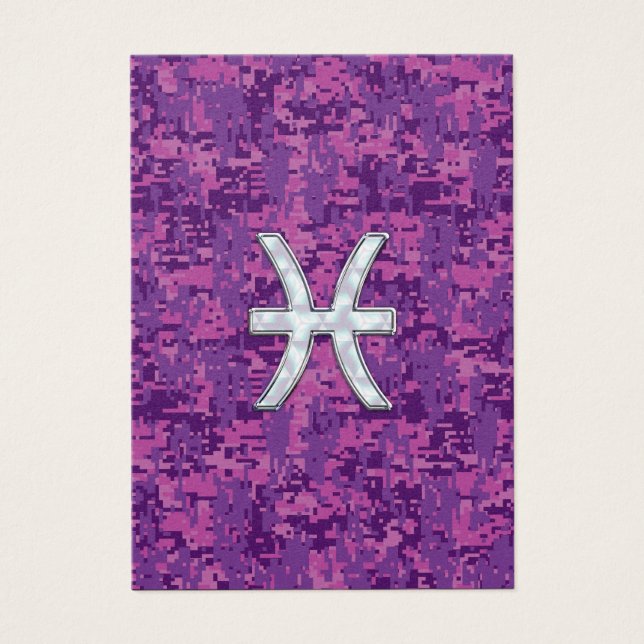 Pisces Zodiac-tecken på Fuchsia Digital Camo Visitkort (Framsidan)