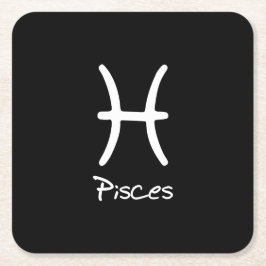 Pisces Zodiac-tecken på svart bakgrund Underlägg Papper Kvadrat