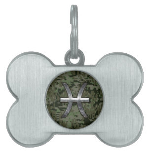 Pisces Zodiac-tecken på Woodland Digital Camo Deco ID-bricka Husdjur