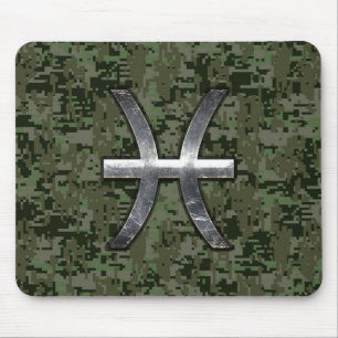 Pisces Zodiac-tecken på Woodland Digital Camo Deco Musmatta