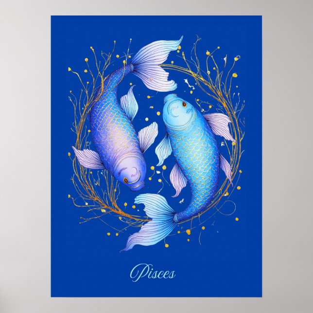 Pisces Zodiac-tecken, två Gracval Koi Fish Poster (Framsidan)