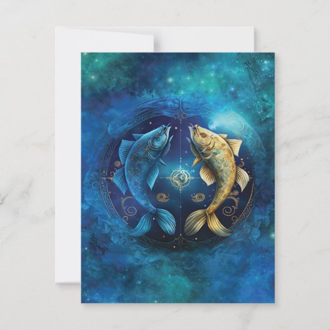 Pisces Zodiac-tecken Vattenfärgsdesign Anteckningskort (Framsida)