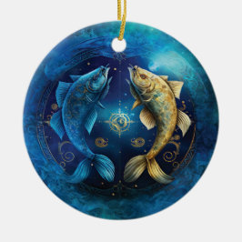 Pisces Zodiac-tecken Vattenfärgsdesign Julgransprydnad Keramik