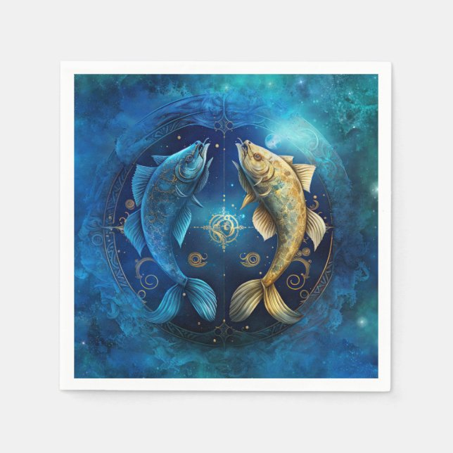 Pisces Zodiac-tecken Vattenfärgsdesign Pappersservett (Framsidan)