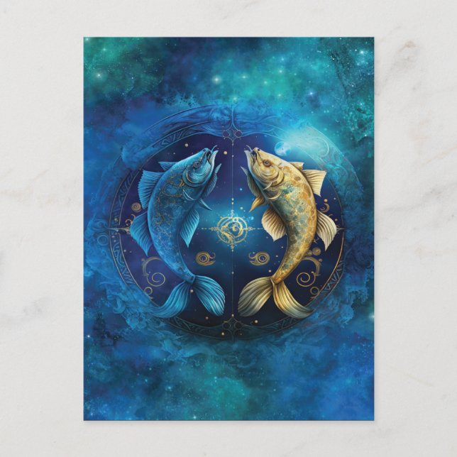 Pisces Zodiac-tecken Vattenfärgsdesign Vykort (Framsida)