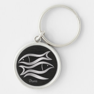 Pisces Zodiac undertecknar Rund Silverfärgad Nyckelring