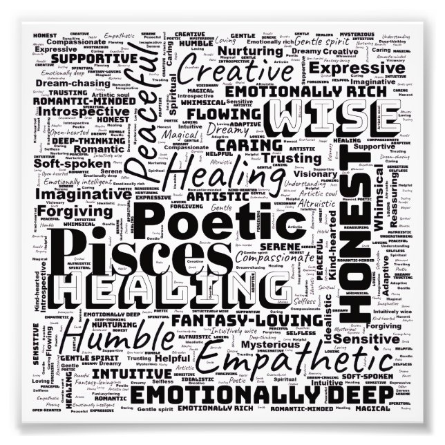 Pisces Zodiac Word Cloud Inspirational Photo  Fototryck (Framsidan)