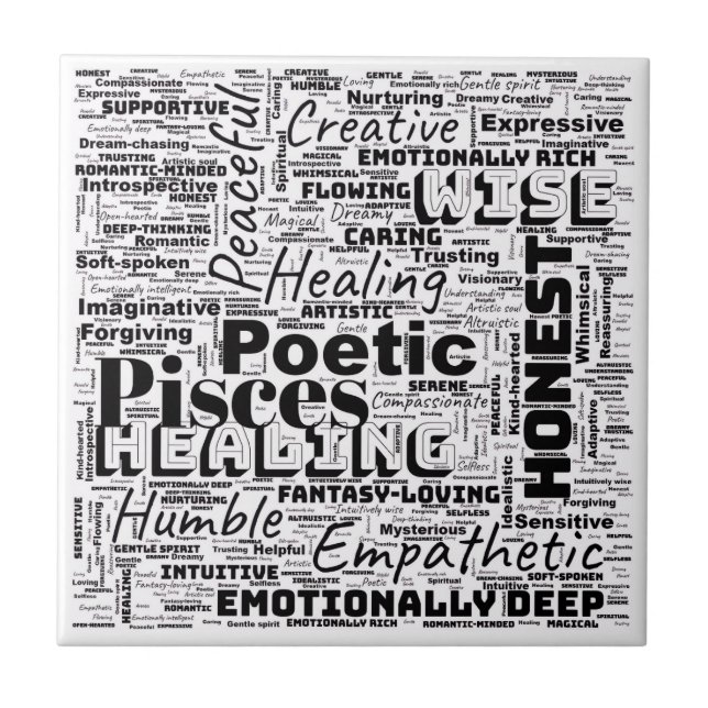 Pisces Zodiac Word Cloud Inspirational Photo Tile Kakelplatta (Framsidan)