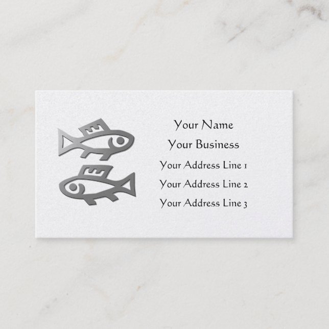Pisces Zodiacstjärntecken i ljust silver på guld Visitkort (Framsida)