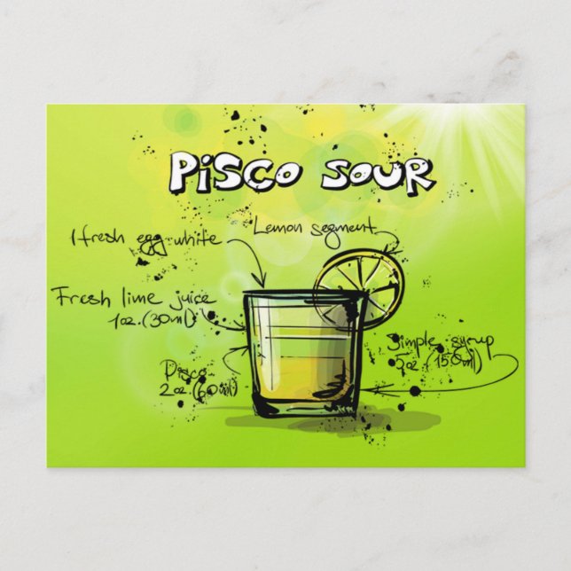 Pisco Sour Drink- Cocktail Gift Vykort (Framsida)