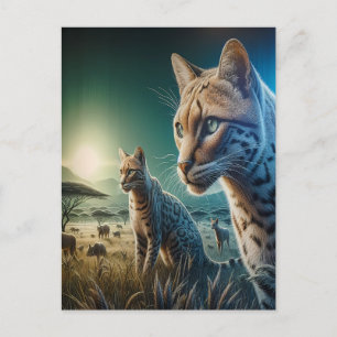 piskat: Kattdjur Frolics in Sunlit Meadow Vykort