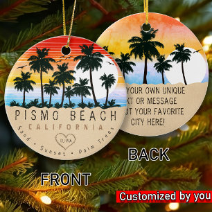 Pismo Beach California Retro Sunset Handflatan trä Julgransprydnad Keramik