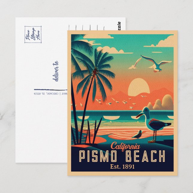 Pismo Beach California Sunset Souvenirs 1960-talet Vykort (Fram/baksida)