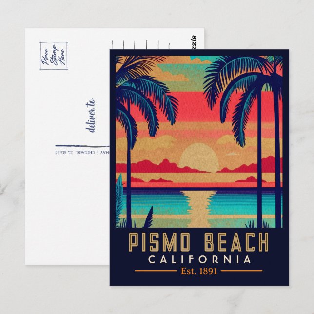Pismo Beach California Sunset Souvenirs 1960-talet Vykort (Fram/baksida)
