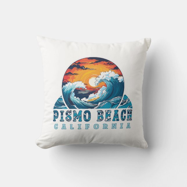 Pismo Beach California Surfers T-Shirt Kudde (Framsida)