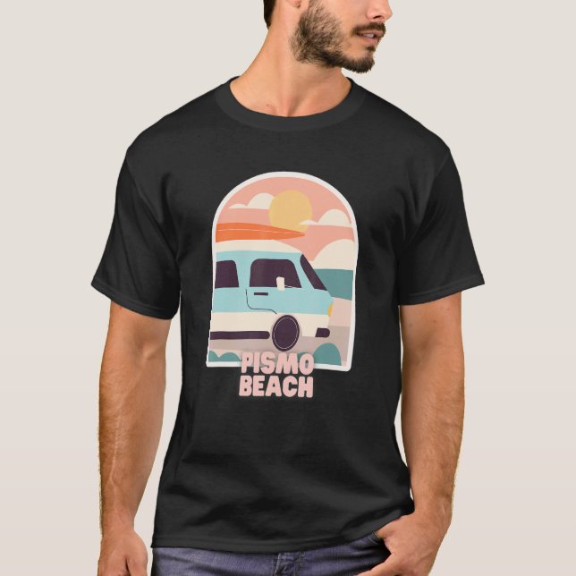 Pismo Beach Retro Pastel Färg Sol & Surfing Van T Shirt (Framsida)
