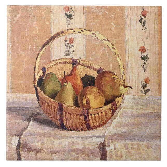 Pissarro - Äpplen och päron i Rund Basket, Kakelplatta (Framsidan)