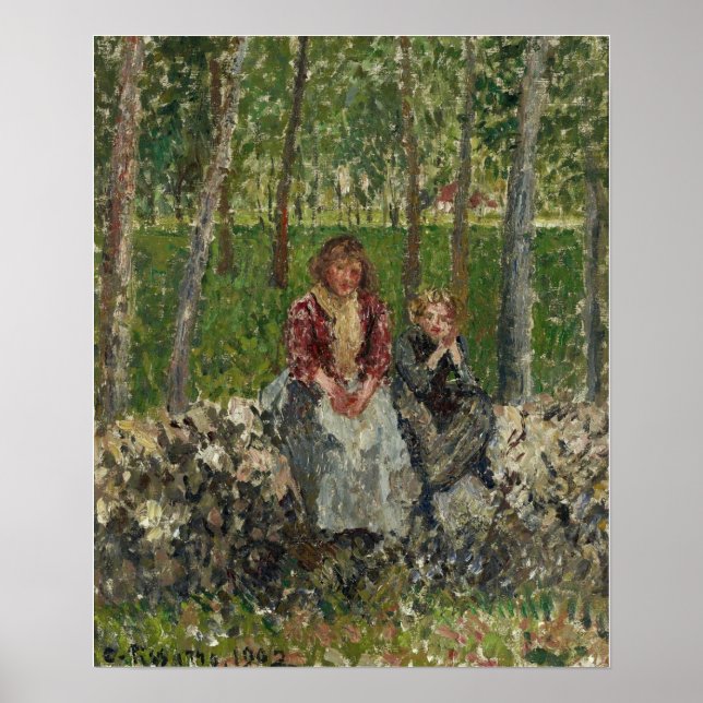 Pissarro - Bönder som sitter under träden, Moret Poster (Framsidan)