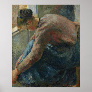 Pissarro - bondkvinna som satte på sängen 1885 poster
