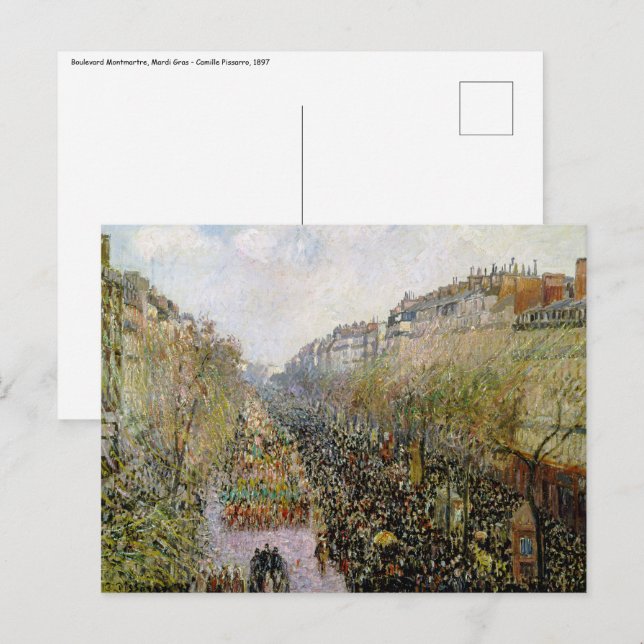 Pissarro - Boulevard Montmartre, Mardi Gras Vykort (Fram/baksida)