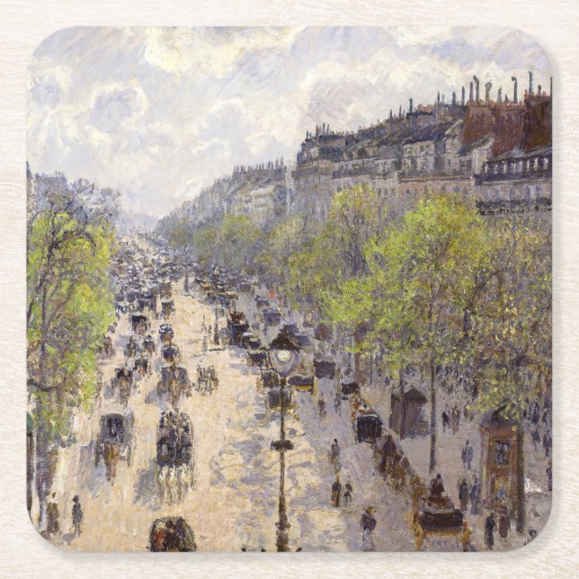 Pissarro - Boulevard Montmartre, Vår Underlägg Papper Kvadrat (Framsidan)