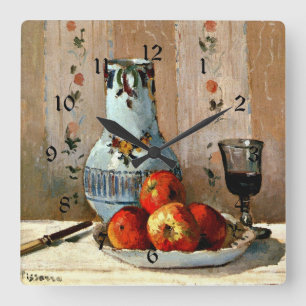 Pissarro - Fortfarande med äpplen och Pitcher. Fyrkantig Klocka