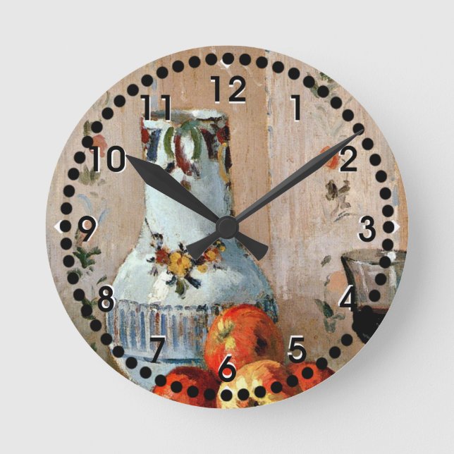 Pissarro: Fortfarande med äpplen och Pitcher Rund Klocka (Framsida)