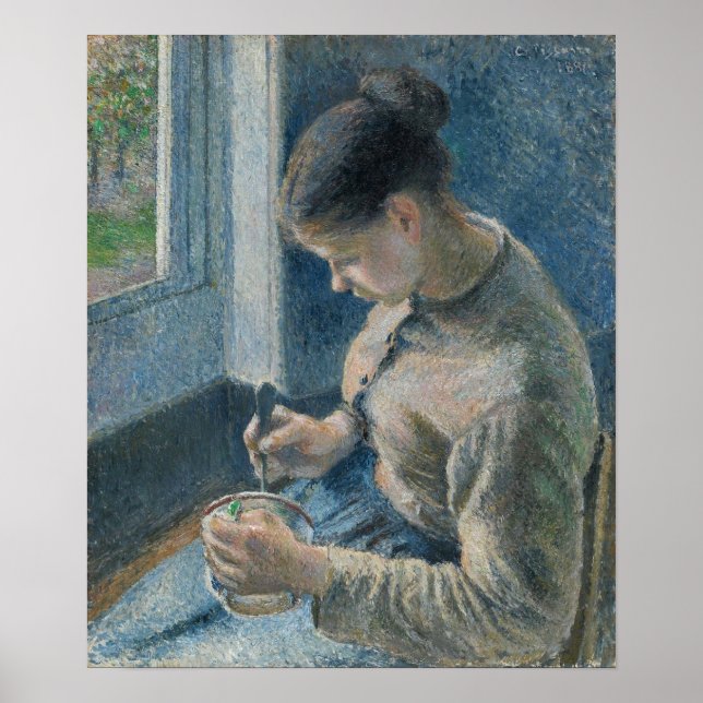Pissarro - Frukost Ung bondkvinna kaffe Poster (Framsidan)