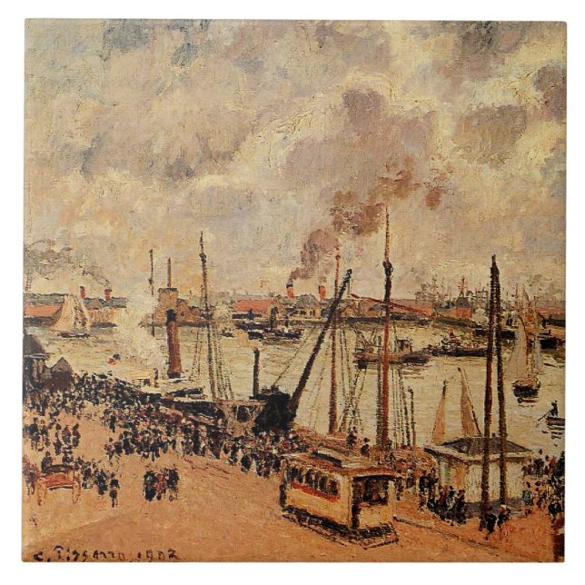 Pissarro - hamnen Le Havre Kakelplatta (Framsidan)