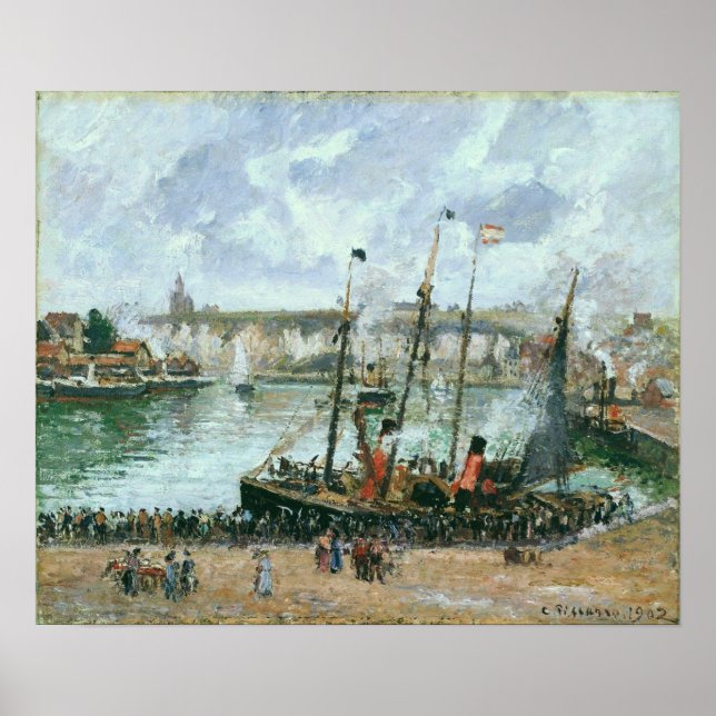Pissarro - Inner Harbor Dieppe High Tide God morgo Poster (Framsidan)