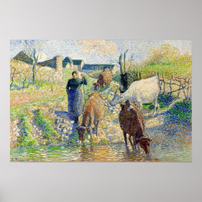 Pissarro - Korna som vattnar Osny 1886 Poster (Framsidan)
