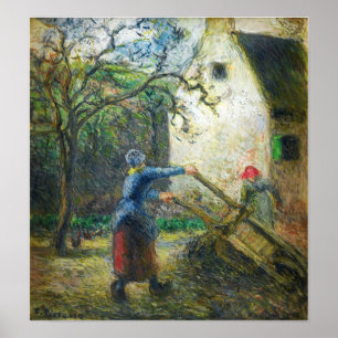 Pissarro - Kvinnor tömmer handvagnen 1880 Poster