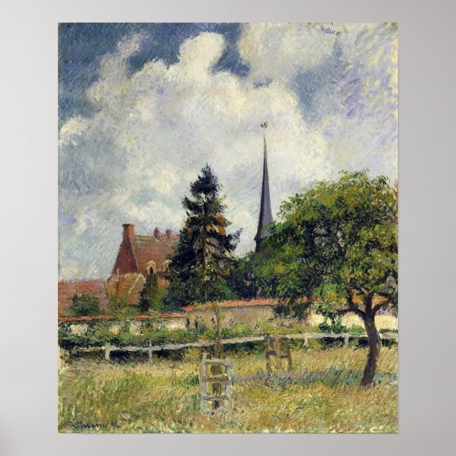 Pissarro - kyrkan i Eragny 1884 Poster (Framsidan)