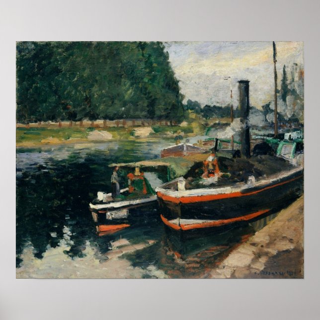 Pissarro - Pråmar vid Pontoise 1876 Poster (Framsidan)