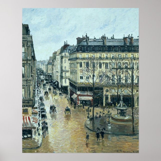 Pissarro - Rue Saint-Honore Eftermiddagsregn effek Poster (Framsidan)