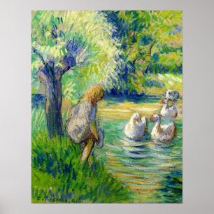 Pissarro - Shepherdes och Geese Eragny 1890 Poster