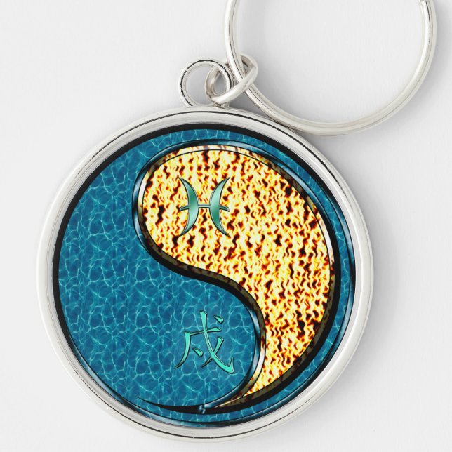 Pisser och brand-Hund Rund Silverfärgad Nyckelring (Framsidan)